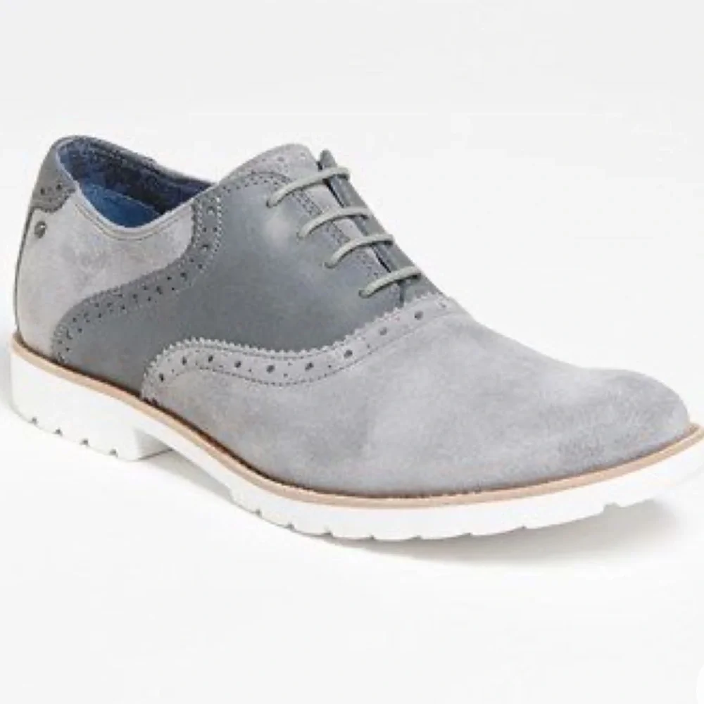 Rockport 'Ledge Hill' Saddle Shoe Suede Leather Oxford Lace Up Men 13 Grey NEW